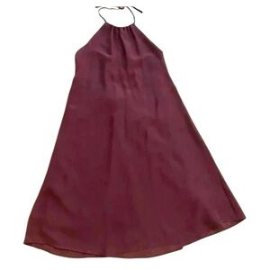 Womens Halter minimalist midi burgundy plum cocktail dress small Nouvelle Amsale